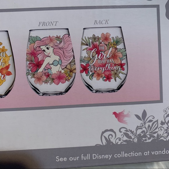 Disney Princess Floral Glass Tumbler Set NWT Snow White Cinderella Belle Ariel - Picture 12 of 12